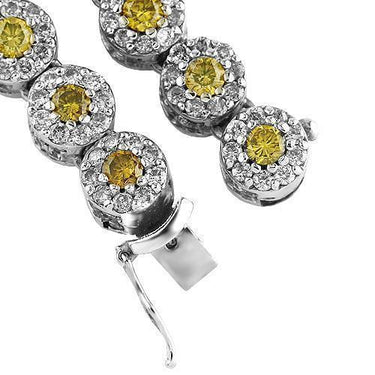 10K White Gold Mens Diamond Chain With Yellow Diamonds 51.59 Ctw